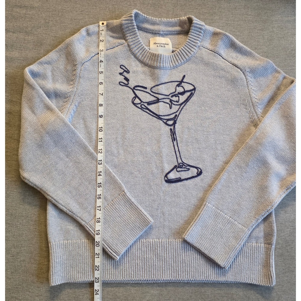 Abercrombie & Fitch Martini Embroidered Sweater Women's M Gray Knit Crewneck - Picture 3 of 6
